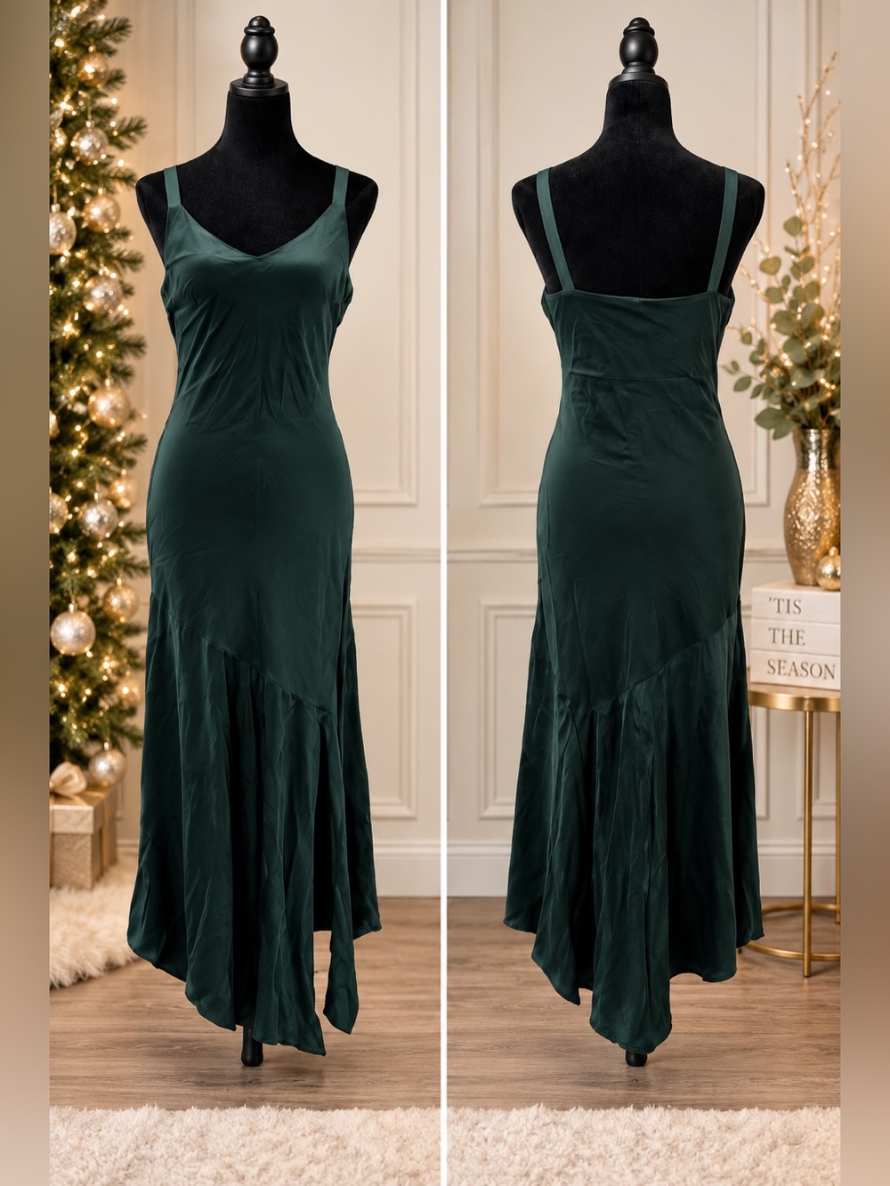Express Emerald Green Slip Maxi Dress Holiday Christmas Party Formal NWOT